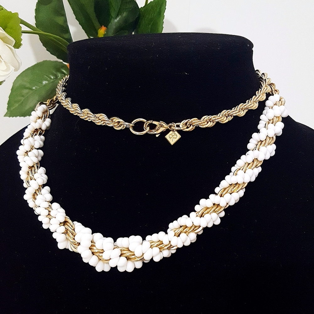 Vintage🔥BR Long Necklace🔥Banana Republic🧡Stones-Chain|Chunky Braid|White Gold